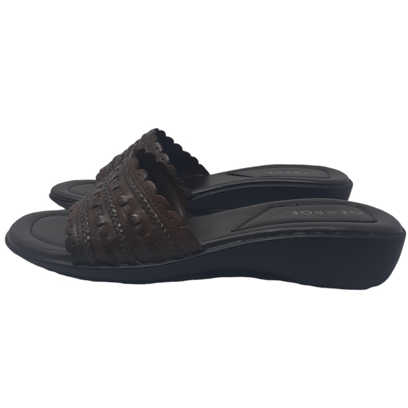 George Leather Basket Weave Sandals Brown Size 10 Slip On - Picture 3 of 8